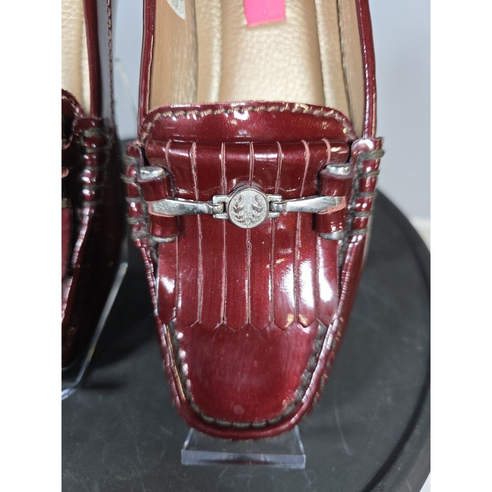 Size 5 Mercedes Campuzano Burgundy Patent Leather Horsebit Driving Loafers Women - Picture 2 of 11